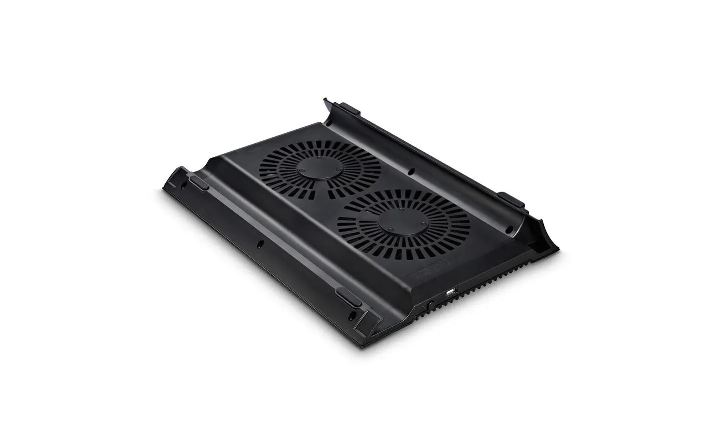 DeepCool N8 BLACK Cooler, 17", on/off, 4 port usn HUB, 1000rpm, 140mm Fan x 2, 25.1 db, 94.7 CFM, 380x55x278, aluminum