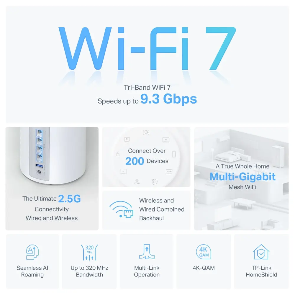 TP-Link Deco BE65(1-pack), BE9300 Whole Home Mesh WiFi 7 System