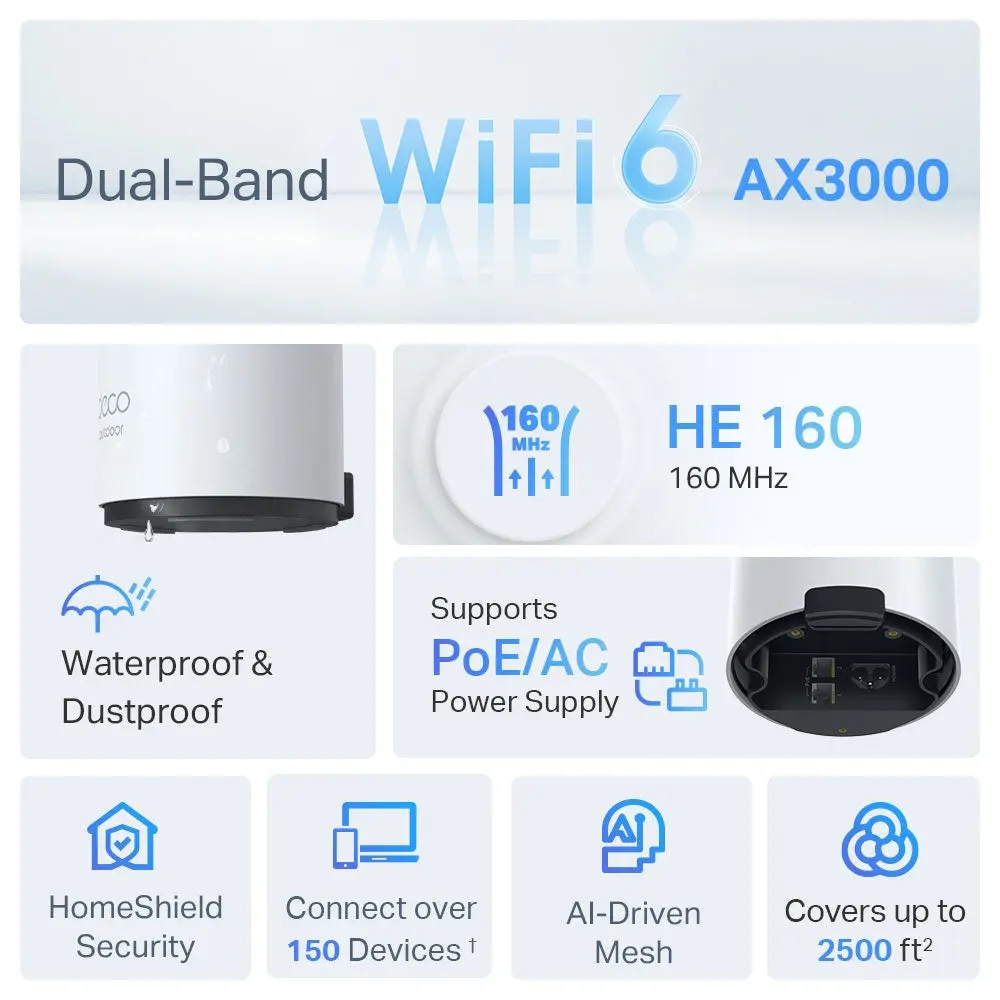 TP-Link Deco X50-Outdoor(1-pack), AX3000 Outdoor/Indoor Mesh Wi-Fi 6