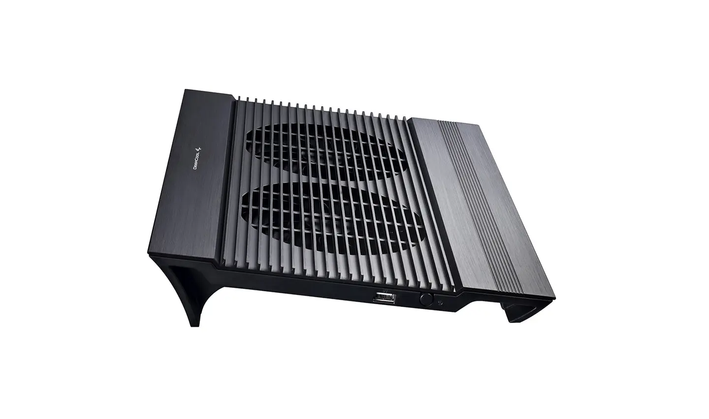 DeepCool N8 BLACK Cooler, 17", on/off, 4 port usn HUB, 1000rpm, 140mm Fan x 2, 25.1 db, 94.7 CFM, 380x55x278, aluminum