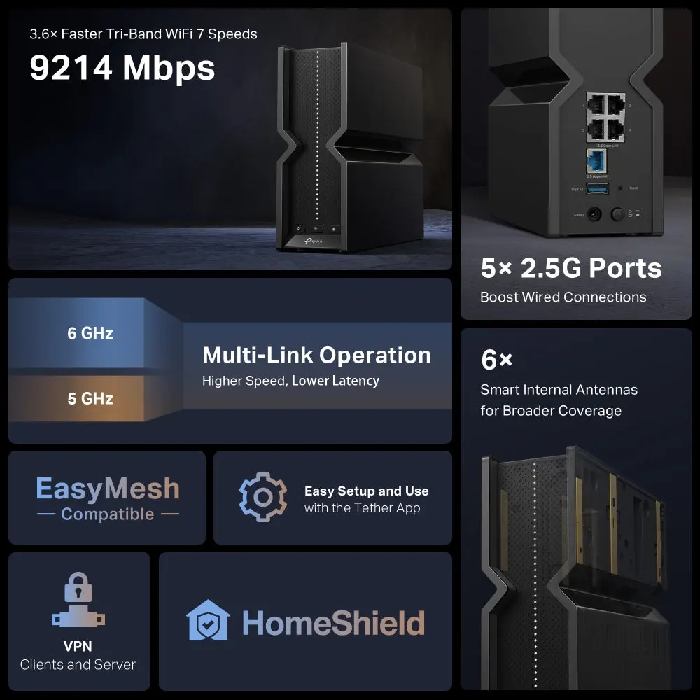TP-Link Archer BE550, BE9300 Tri-Band Wi-Fi 7 Router