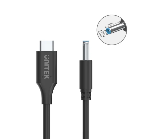 Unitek C14117BK-1.8M 1.8M, 65W USB-C to DC4.5*3.0mm Charging Cable for HP Laptops