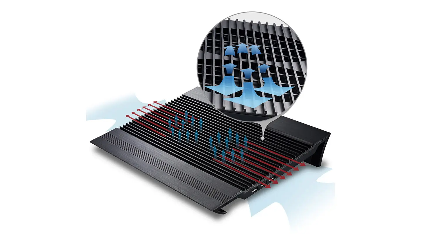 DeepCool N8 BLACK Cooler, 17", on/off, 4 port usn HUB, 1000rpm, 140mm Fan x 2, 25.1 db, 94.7 CFM, 380x55x278, aluminum