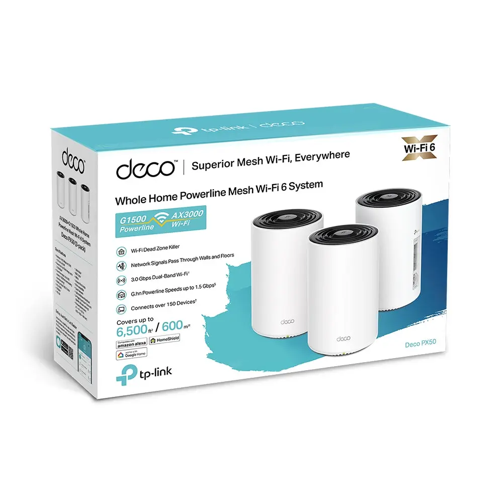 TP-Link Deco PX50(3-pack), AX3000+G1500 Whole Home Powerline Mesh Wi-Fi 6 System