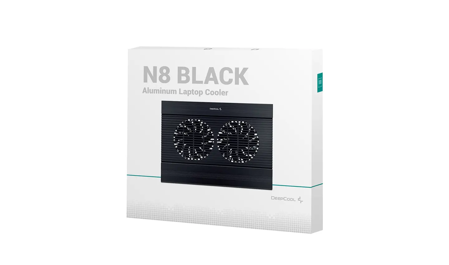DeepCool N8 BLACK Cooler, 17", on/off, 4 port usn HUB, 1000rpm, 140mm Fan x 2, 25.1 db, 94.7 CFM, 380x55x278, aluminum