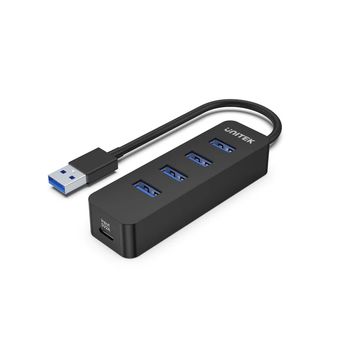 H1117A, UNITEK 4-in-1 USB-A 5Gbps Hub (4*USB 3,0) with USB-C Power Port, Black