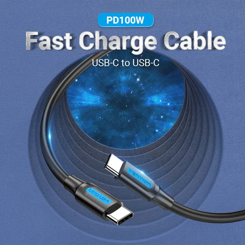 COSBG, Vention USB 2.0 C Male to Male Cable 1.5M Black PVC Type