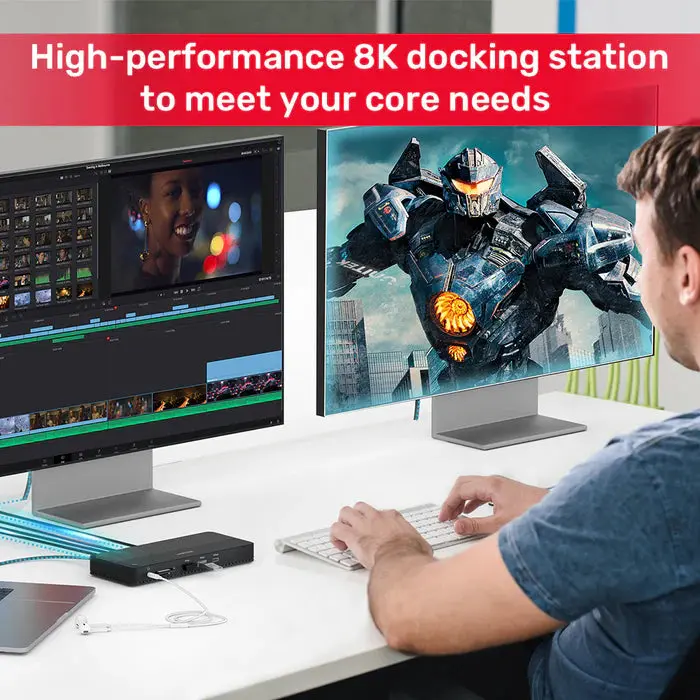 Unitek D1079A Docking Station, 12-in-1 USB 4 (2*Type C 10Gb+USB 10Gb+2*USB+SD/Micro+DP+HDMI 8K+Audio+1Gb Lan+PD 100W), Bla