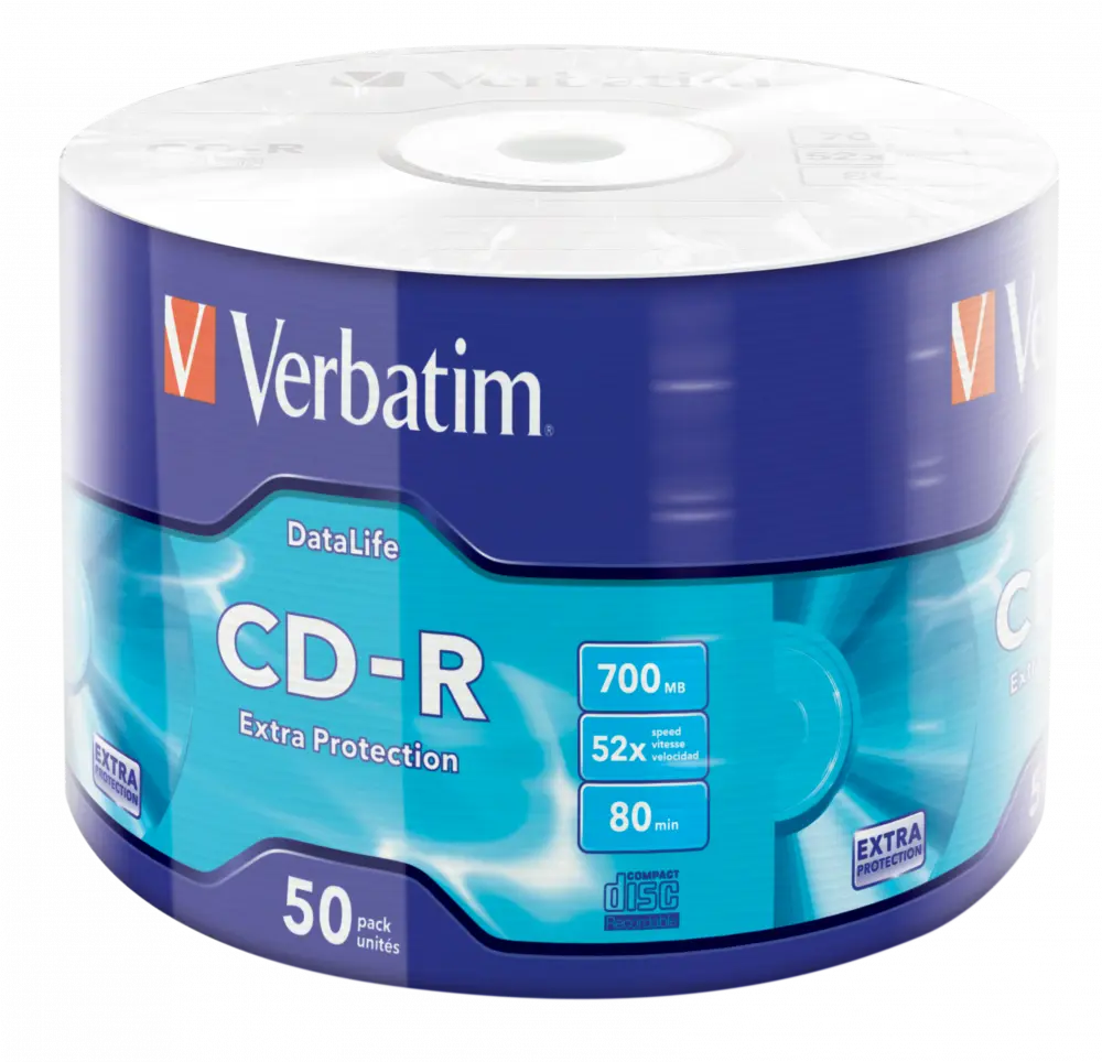 Verbatim CD-R, 52x 700Mb Wrap Extra Protection 50-ცალიანი