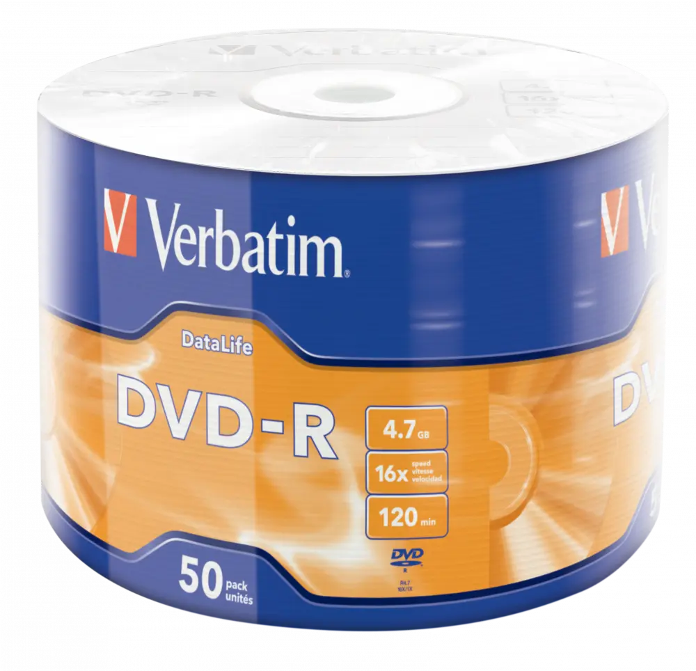 Verbatim DVD-R, 4.7GB 16x Wrap Matt Silver, 50-ცალიანი