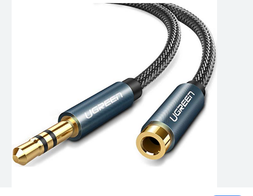 UGREEN AV118 (50440), 3.5mm Male to Female, Extension Cable, Black/Gold