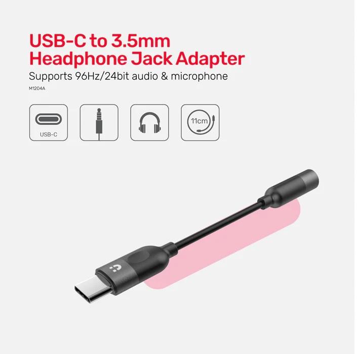 M1204A, Unitek USB-C to 3.5mm Audio Adaptor, Black Color, With Hi-Fi/DAC