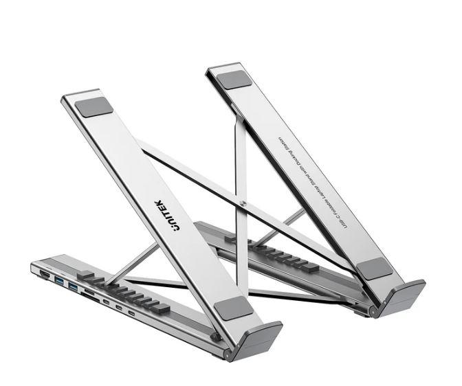 Unitek D1137A Laptop Stand, Foldable, with Docking Station- 2*USB-A+USB-C 5Gbps+HDMI 4K+SD/Micro SD+PD 100W), Space Grey
