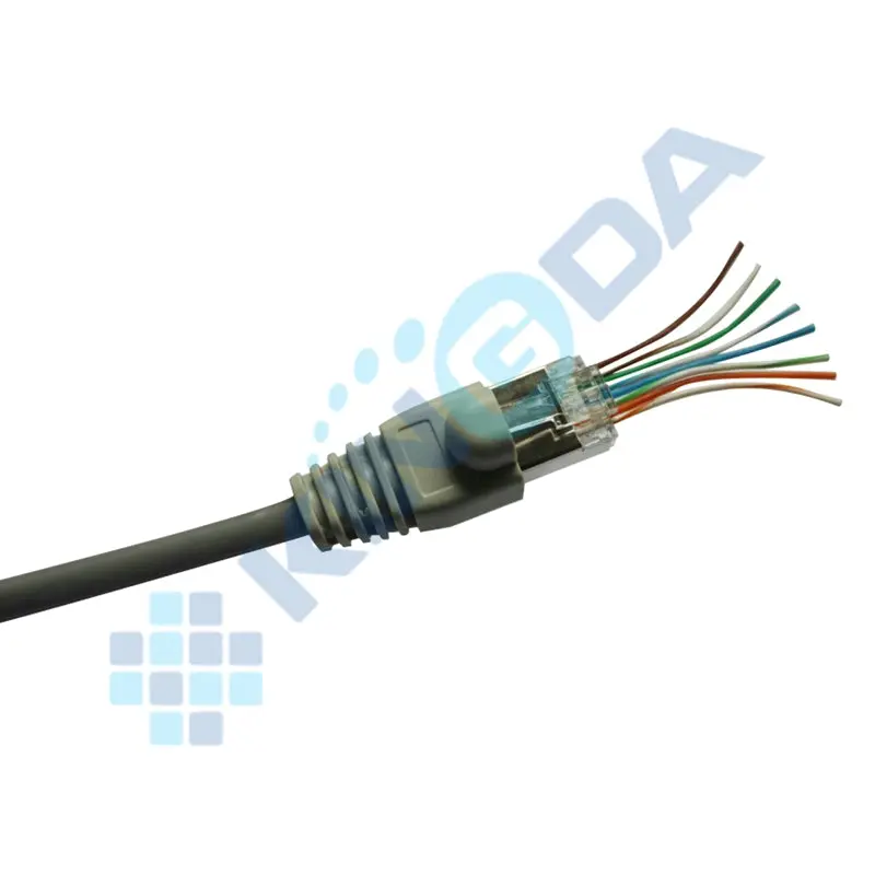 KD-PG8033-C6, Kingda STP Cat6 8P8C plug, pass through (შეფუთვაში- 100 ცალი)