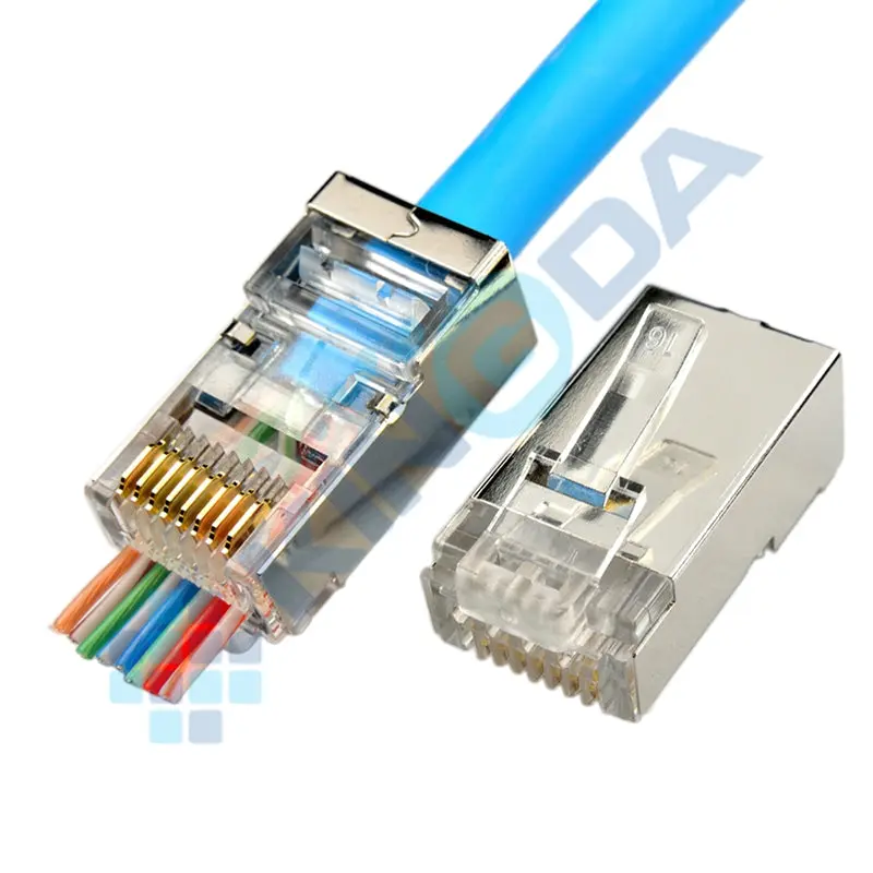 KD-PG8033-C6, Kingda STP Cat6 8P8C plug, pass through (შეფუთვაში- 100 ცალი)