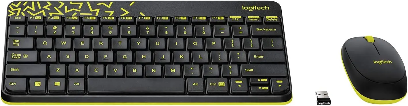 Logitech MK240 Keyboard, Nano Wireless Combo, BLACK/CHARTREUSE