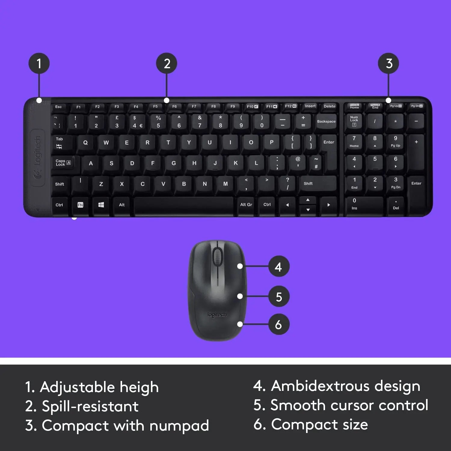 Logitech MK220 Keyboard, Wireless, Combo, EN/RU, BLACK