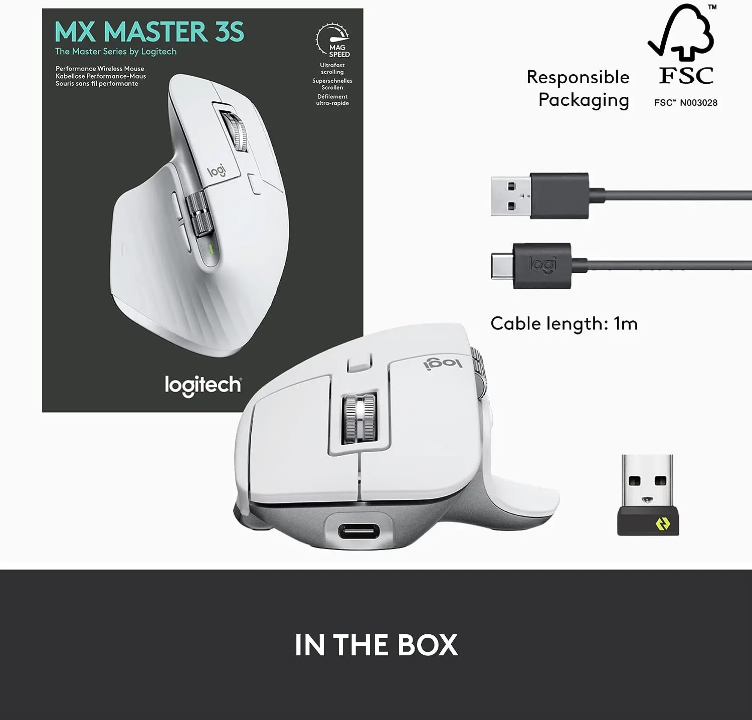 Logitech MX Master 3S Mouse, PALE GREY