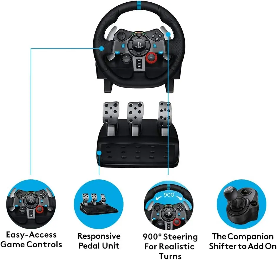 G29, Logitech Driving Force Racing Wheel Xbox, PlayStation 5,4,3 and PC, BLACK - USB (L941-000112 )
