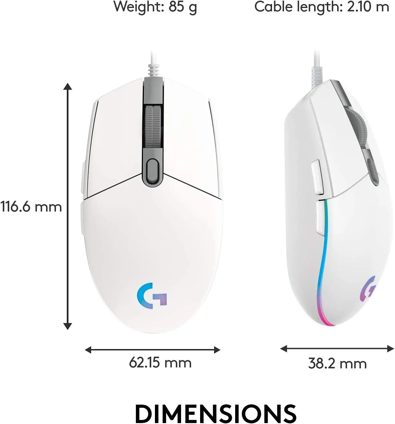 Logitech G203 Mouse, (RGB) White