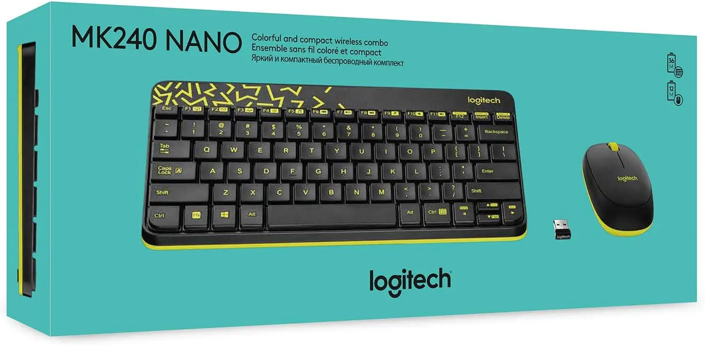 Logitech MK240 Keyboard, Nano Wireless Combo, BLACK/CHARTREUSE