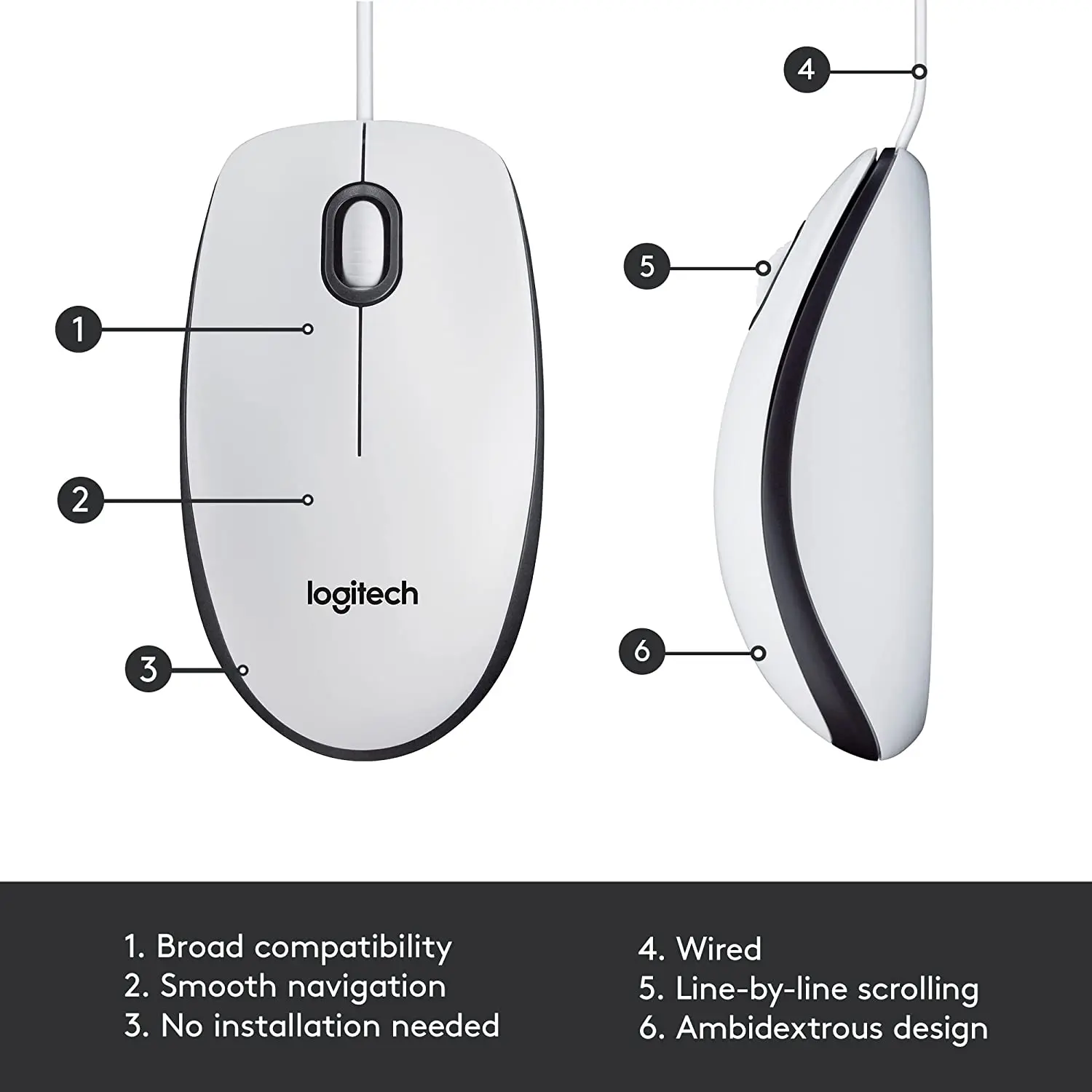 Logitech M100 Mouse, White