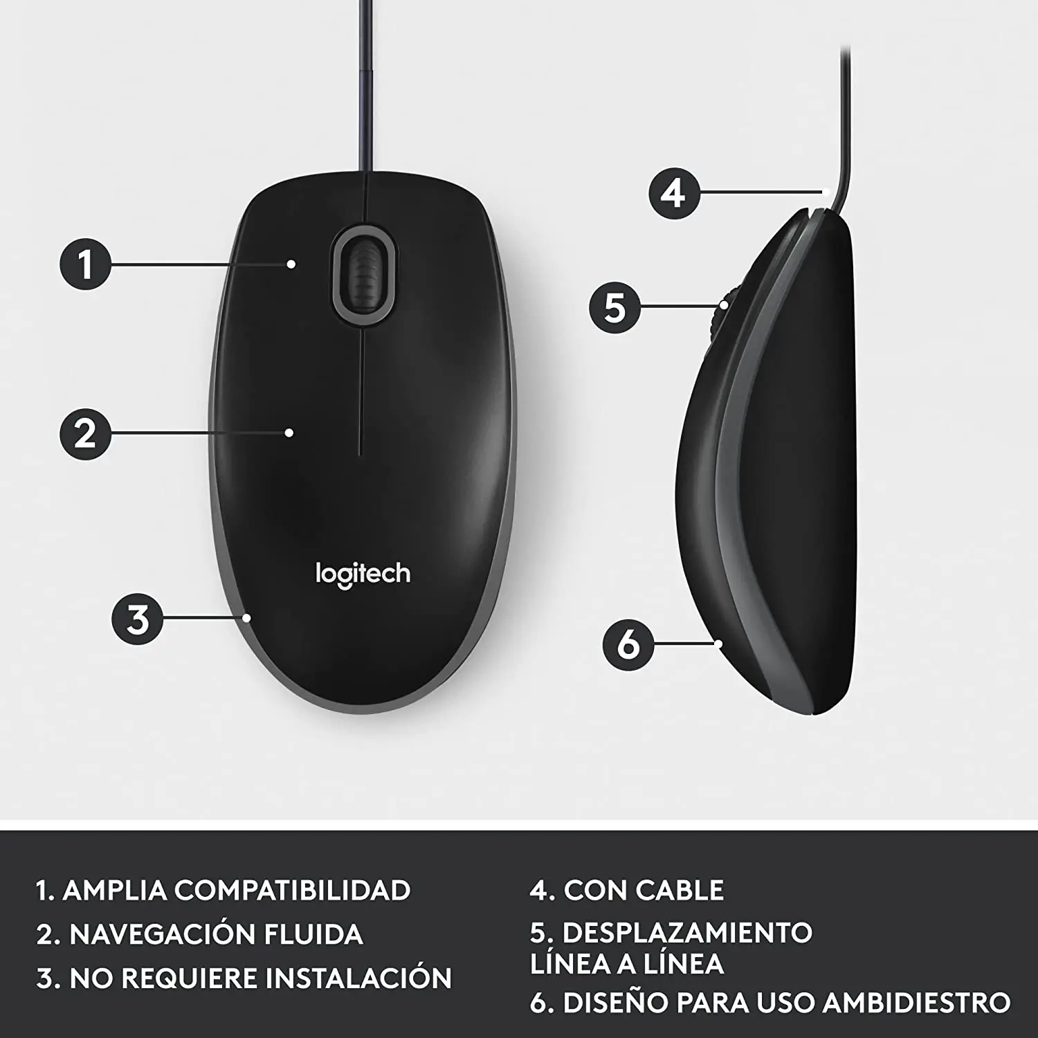 Logitech M100 Mouse, Black