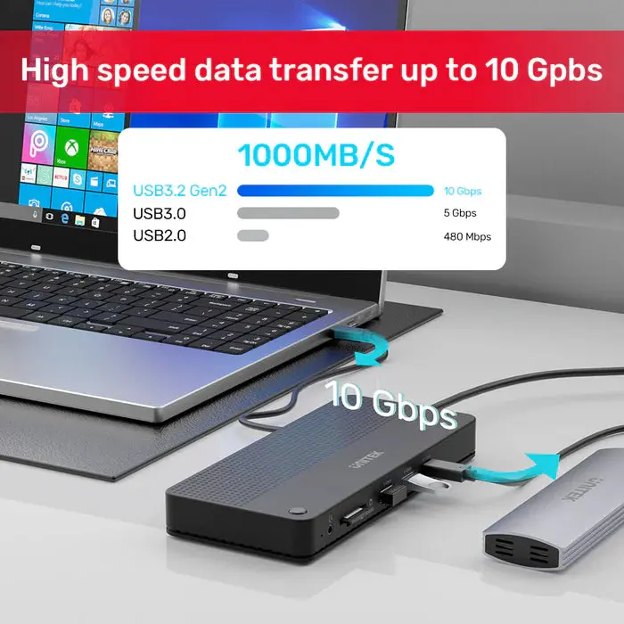 Unitek D1079A Docking Station, 12-in-1 USB 4 (2*Type C 10Gb+USB 10Gb+2*USB+SD/Micro+DP+HDMI 8K+Audio+1Gb Lan+PD 100W), Bla