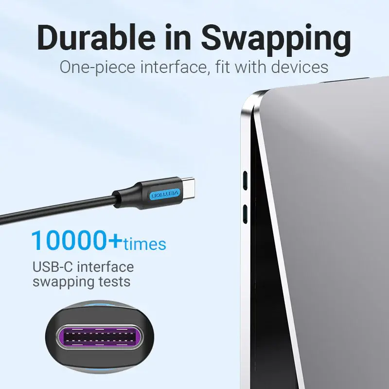 COSBG, Vention USB 2.0 C Male to Male Cable 1.5M Black PVC Type