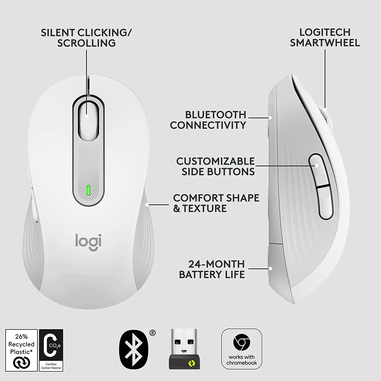 Logitech M650 Mouse, OFF-White