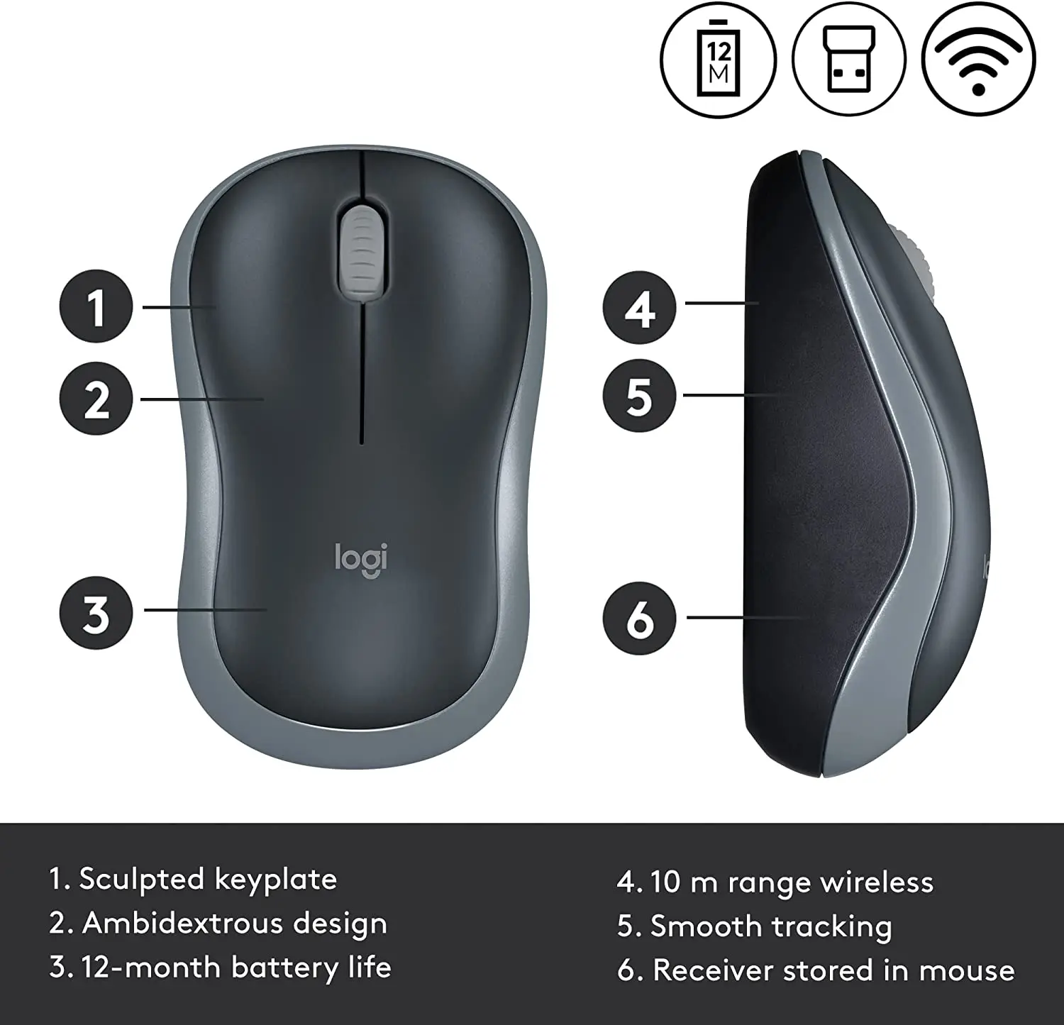 Logitech M185 Mouse Grey
