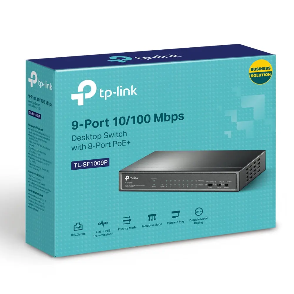 TP-Link, TL-SF1009P, 9-port 10/100Mbps Desktop Switch with 8-Port PoE+