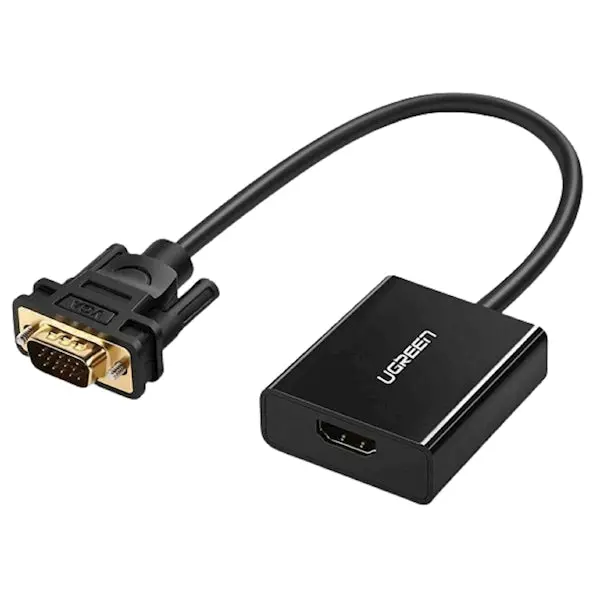 HU-516 UGREEN VGA Male to HDMI Female Adapter With 3.5mm, 30cm, Black (20694)