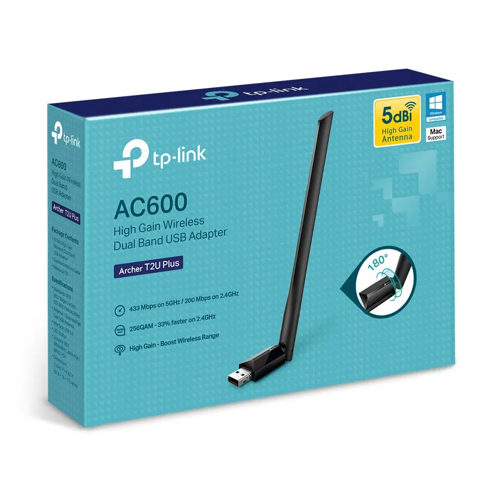 TP-Link Archer T2U Plus, AC600 Wireless USB Adapter