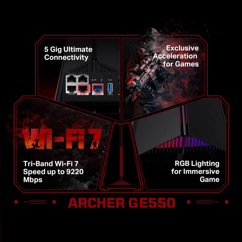 TP-Link Archer GE550 BE9300 Tri-Band Wi-Fi 7 Gaming Router