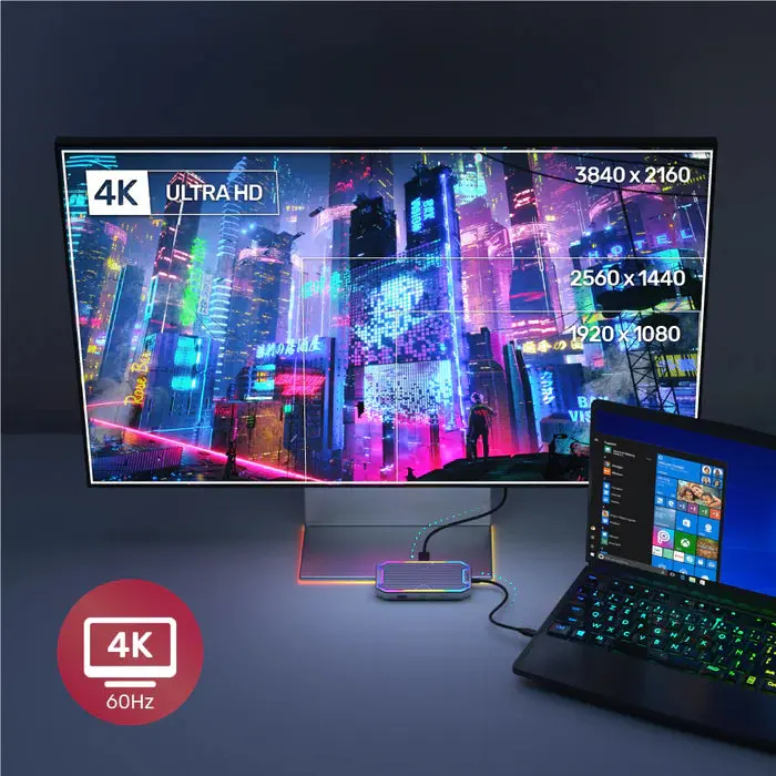Unitek D1029A 7-in-1 USB-C 10Gbps Hub with RGB Light (2*USB-A 10Gbps + USB-C 10Gbps + HDMI 4K60Hz + Gigabit Ethernet + Audio + PD 100W)