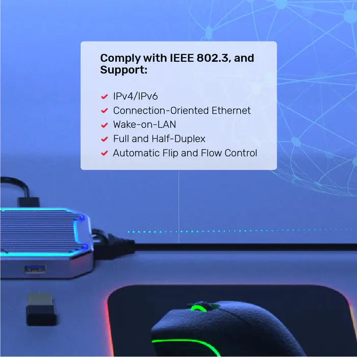 Unitek D1029A 7-in-1 USB-C 10Gbps Hub with RGB Light (2*USB-A 10Gbps + USB-C 10Gbps + HDMI 4K60Hz + Gigabit Ethernet + Audio + PD 100W)