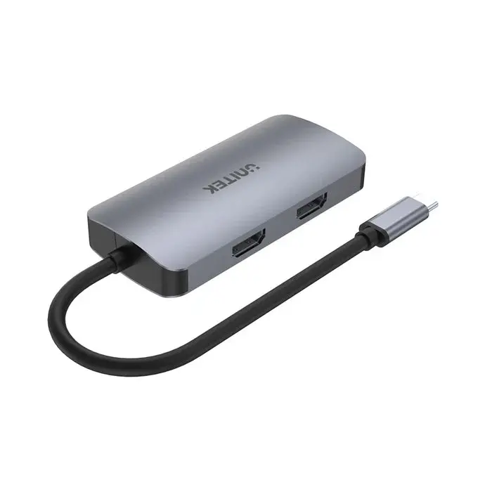 D1051A Unitek P5 Trio 5-in-1 Type C to HDMI x2, VGA, USB 3.0, PD 100W, 15cm, 0.25Y