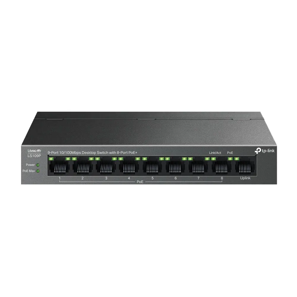 TP-Link LS109P, 9-Port 10/100Mbps Desktop Switch with 8-Port PoE+