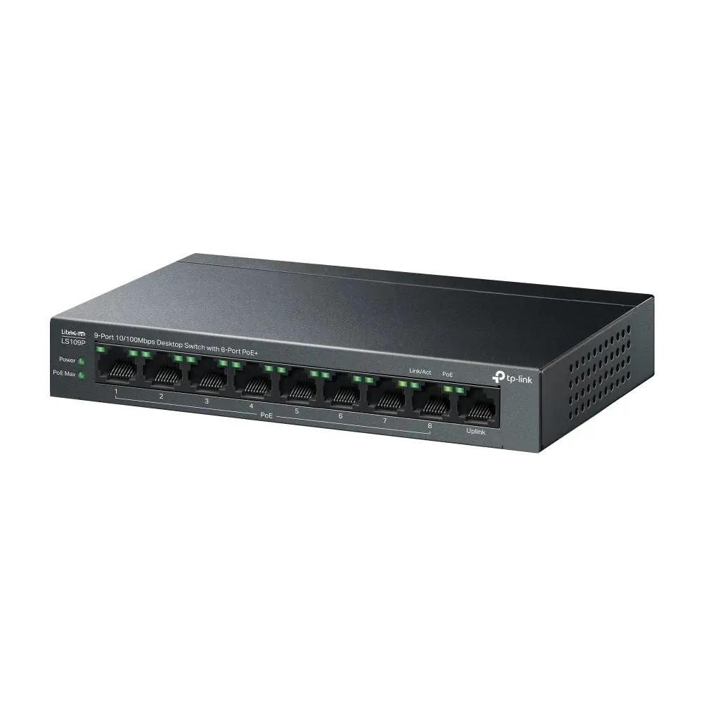 TP-Link LS109P, 9-Port 10/100Mbps Desktop Switch with 8-Port PoE+
