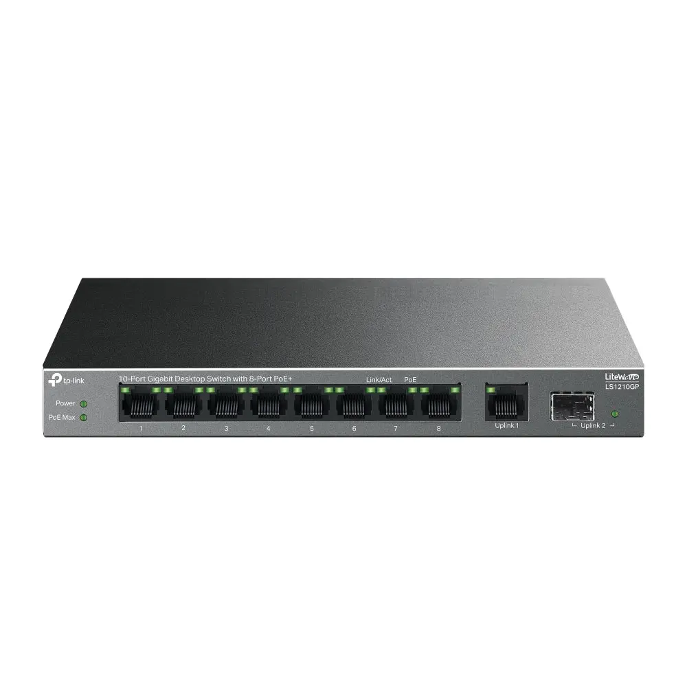 TP-Link LS1210GP, 9-Port Gigabit Desktop Switch with 8-Port PoE+