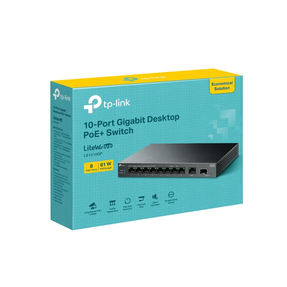 TP-Link LS1210GP, 9-Port Gigabit Desktop Switch with 8-Port PoE+