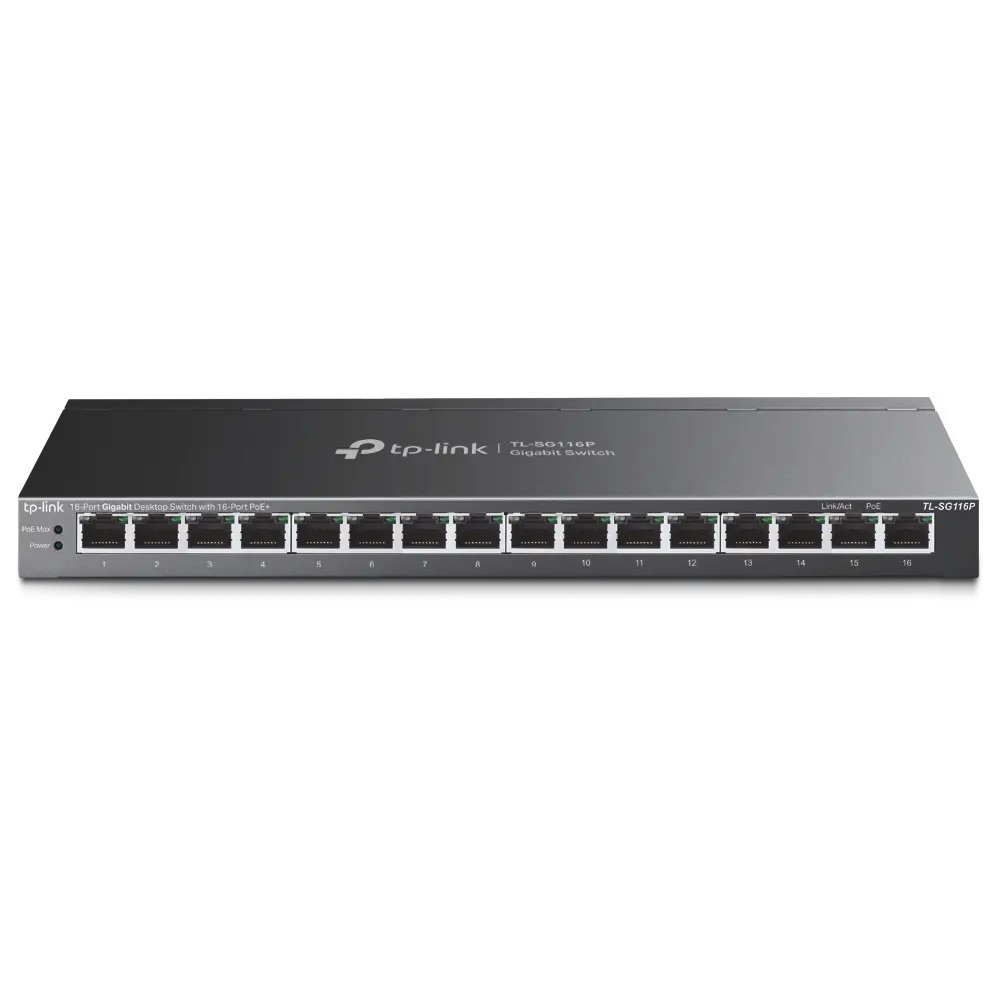 TP-Link, TL-SG116P, 16-Port Gigabit Desktop Switch with 16-Port PoE+
