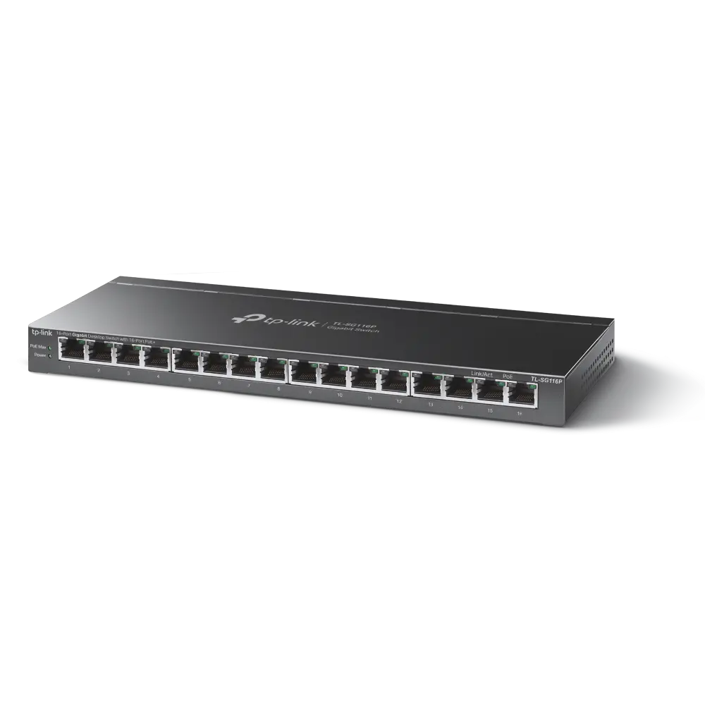 TP-Link, TL-SG116P, 16-Port Gigabit Desktop Switch with 16-Port PoE+