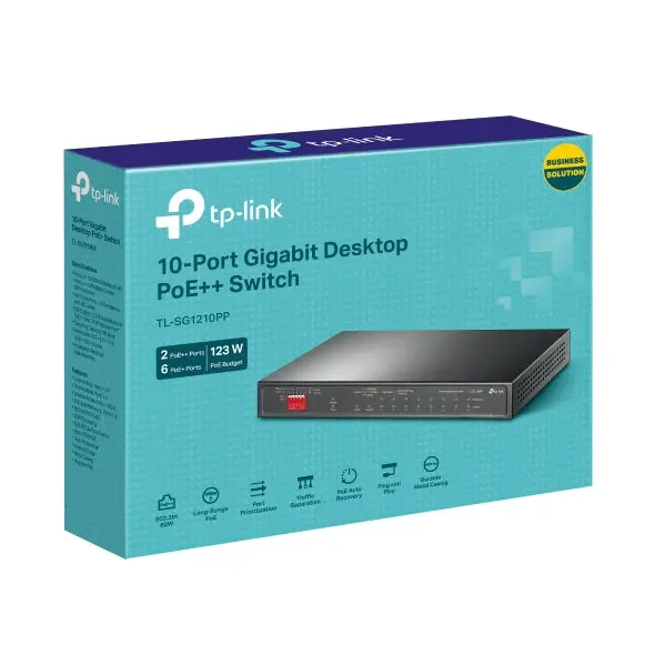 TP-Link, TL-SG1210PP, 10-Port Gigabit Desktop Switch with 6-Port PoE+ and 2-Port PoE++