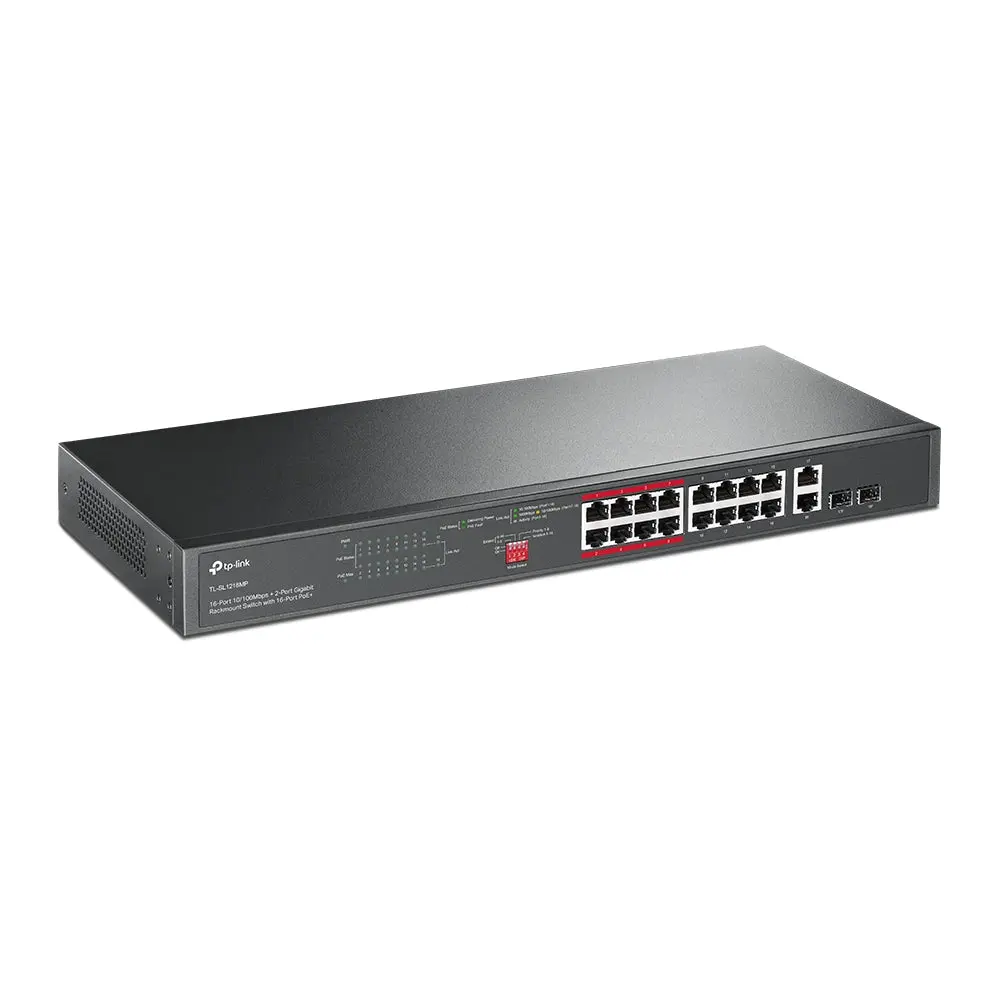 TP-Link TL-SL1218MP, 16-Port 10/100Mbps+2-Port Gigabit Rackmount Switch with 16-Port PoE+