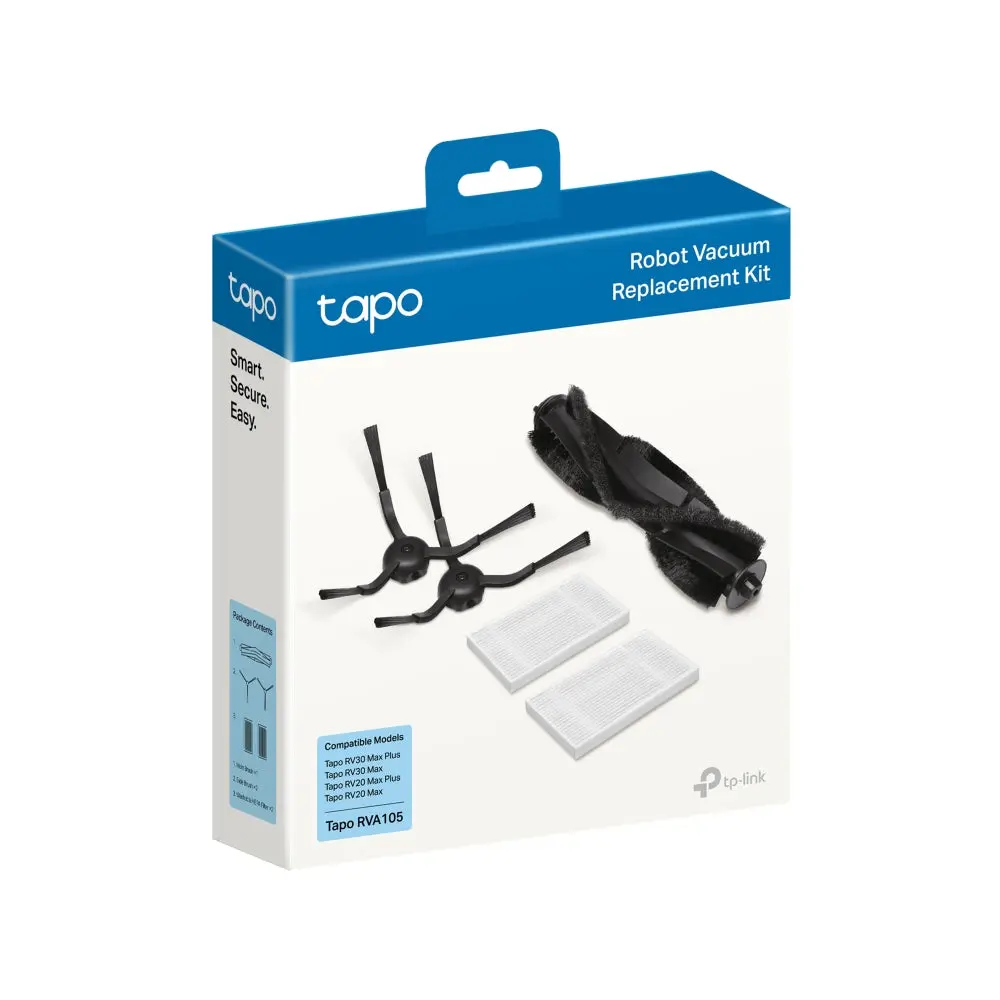 TP-Link Tapo RVA105, Robot Vacuum Replacement Kit Main Brush ×1, Side Brush ×2, Washable HEPA Filter ×2