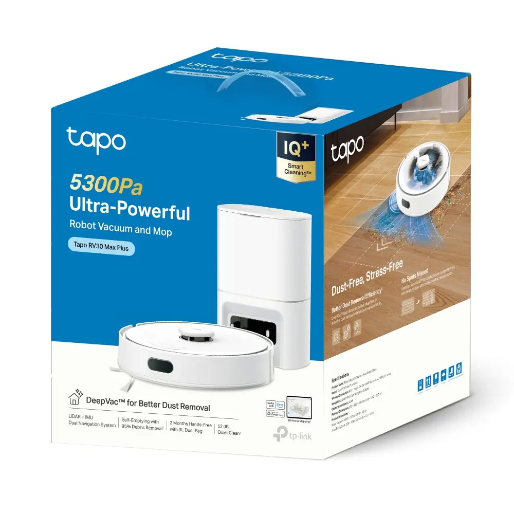 TP-Link, Tapo, RV30 Max Plus, Robot Vacuum Cleaner, White