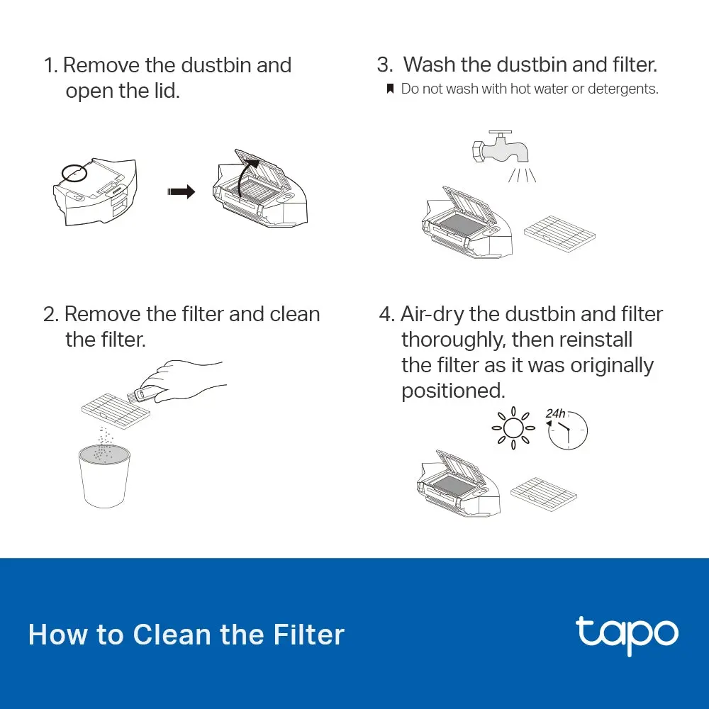 TP-Link Tapo RVA105, Robot Vacuum Replacement Kit Main Brush ×1, Side Brush ×2, Washable HEPA Filter ×2