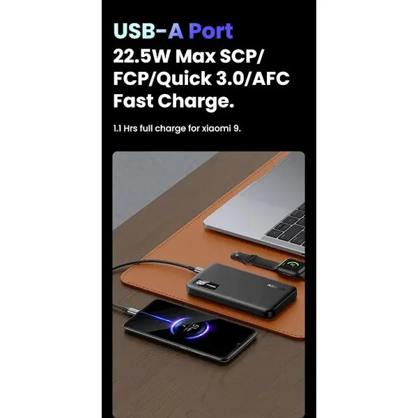 UGREEN, 25742, Power Bank, 10000mAh, USB-C, USB, Two-way Power Bank, Black